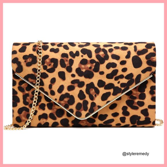 Velvet Evening Clutch with Gold Hardware Removable Chain Strap